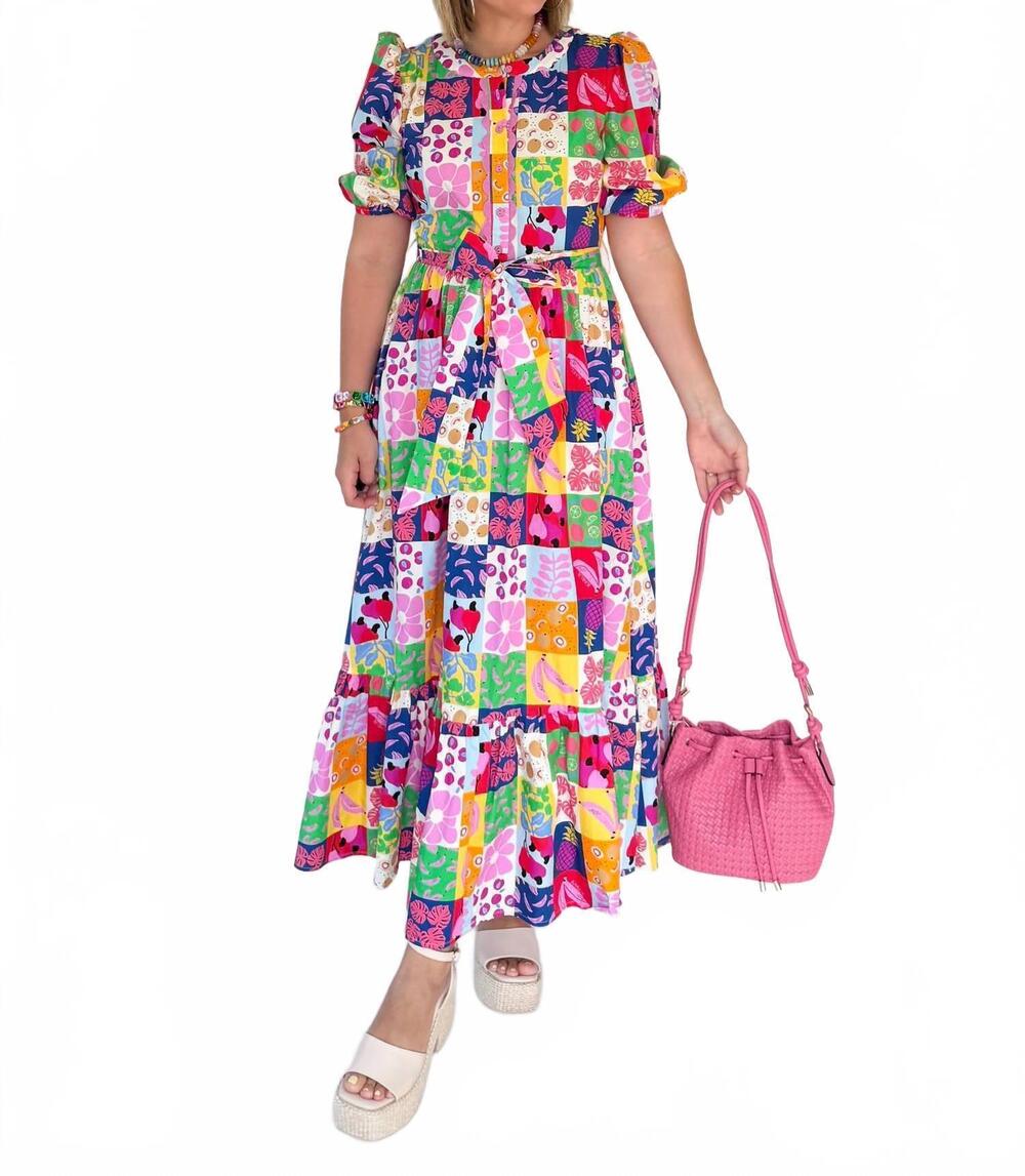 NEW KARLIE fruit quilt ric rac maxi dress in multi